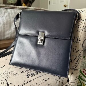 NWOT Vintage Navy Italian Leather Crossbody Bag Purse